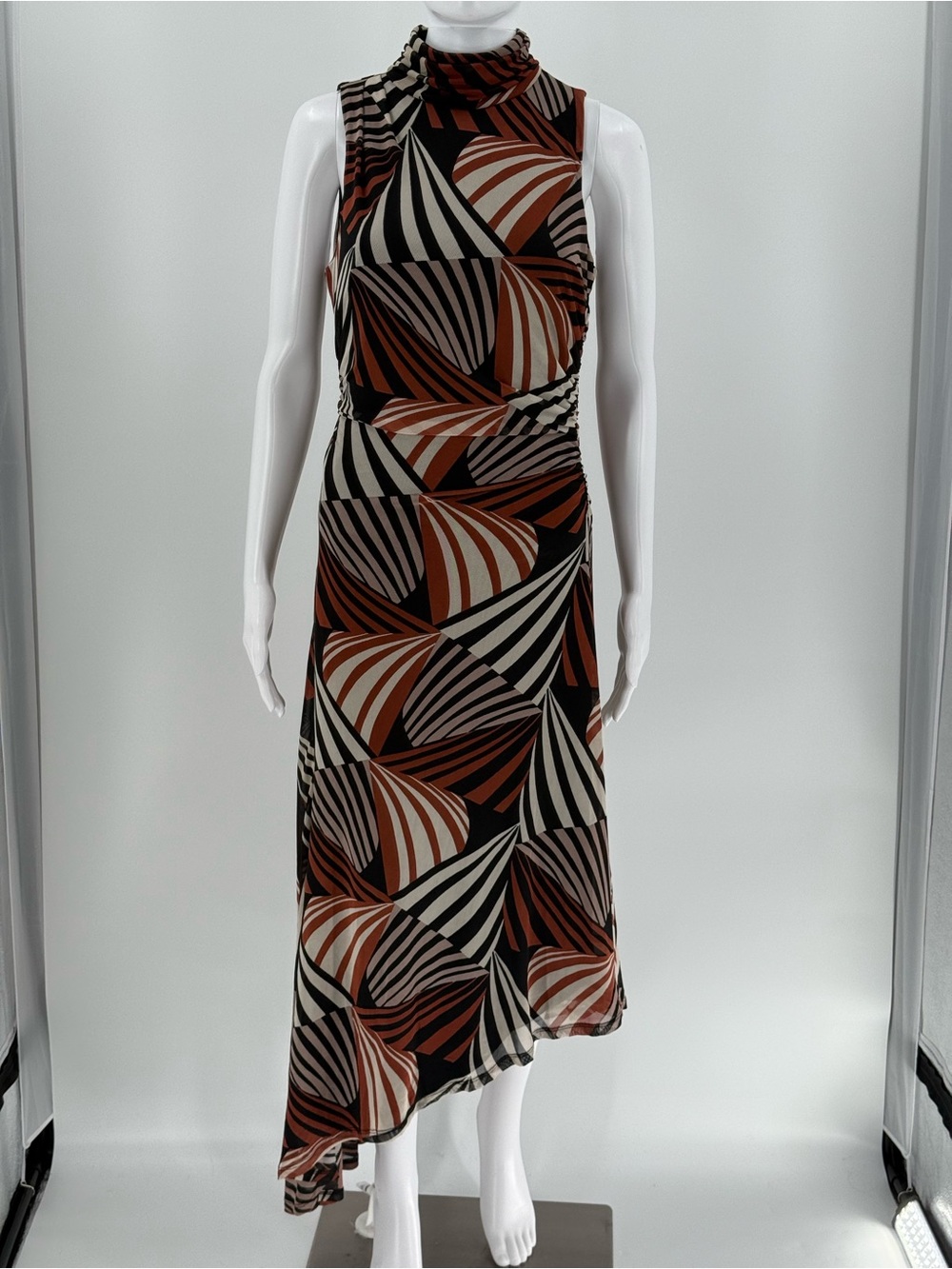 Zarr Collection Asymmetrical Sleeveless High Neck Mesh Dress 8 - Picture 3 of 9